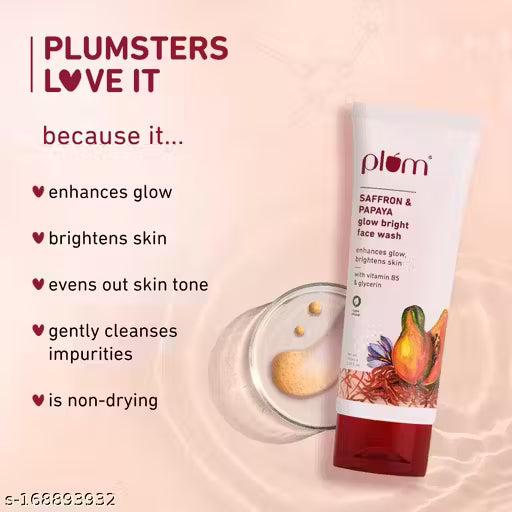 Plum Saffron & Papaya Glow Bright Face Wash | Enhances Glow & Brightens Skin | With Vitamin B5 | Fights Dull Skin | Non-Drying, Gel-Based, Sulphate-Free Face Wash | For All Skin Types | 100% Vegan