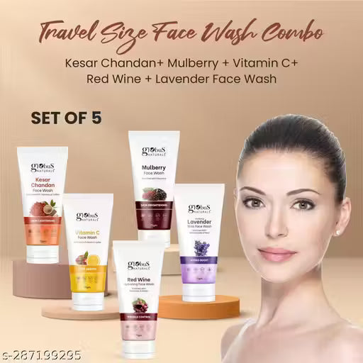Globus Naturals Face Care Combo- Kesar Chandan, Mulberry, Vitamin C, Red Wine, Lavender Face Wash 75 gm Each (pack of 5)
