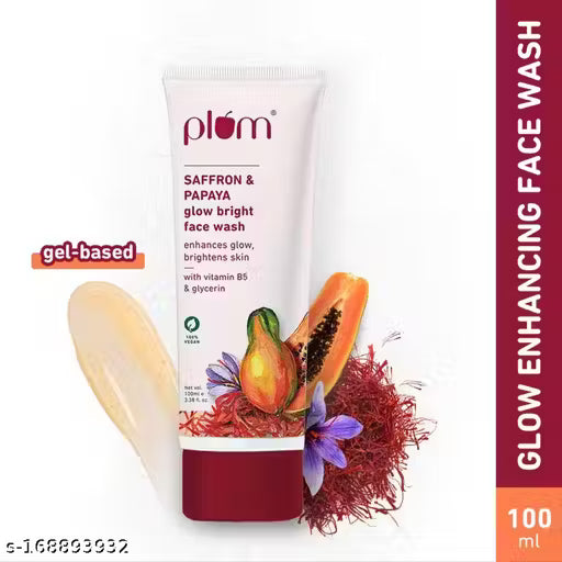 Plum Saffron & Papaya Glow Bright Face Wash | Enhances Glow & Brightens Skin | With Vitamin B5 | Fights Dull Skin | Non-Drying, Gel-Based, Sulphate-Free Face Wash | For All Skin Types | 100% Vegan